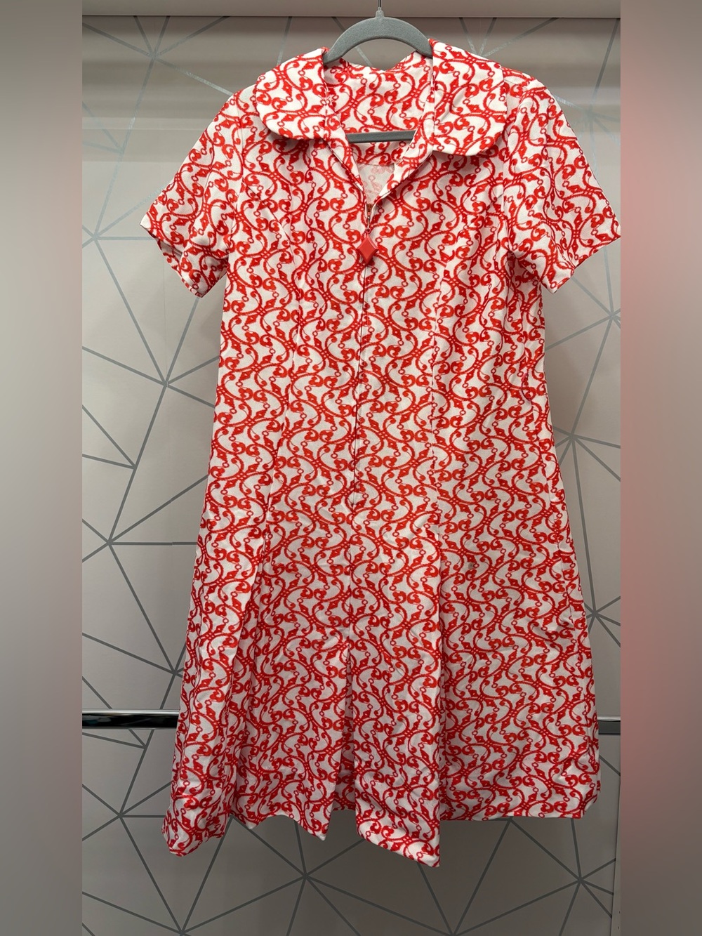 Vintage 1960s-1970s Lane Bryant A-line Pleated Red And White Zippered Dress